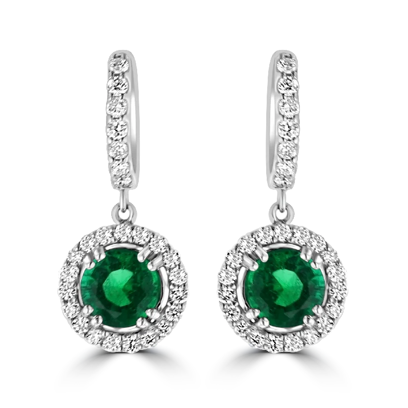 Heirloom Earrings -JULEVE 2.54 CTW EMERALD & 0.92 CTW DIAMOND HALO DROP EARRINGS