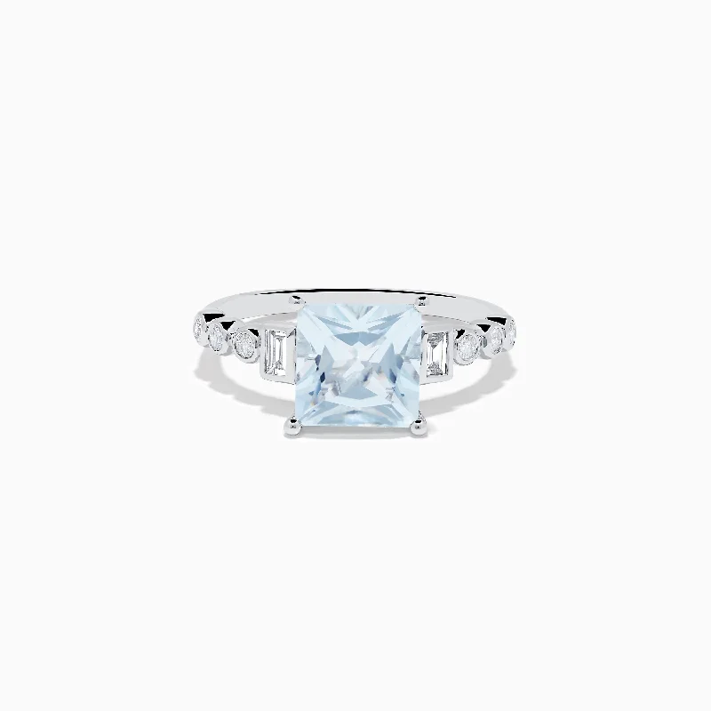 Midi Rings -Aquarius 14K White Gold Aquamarine and Diamond Ring