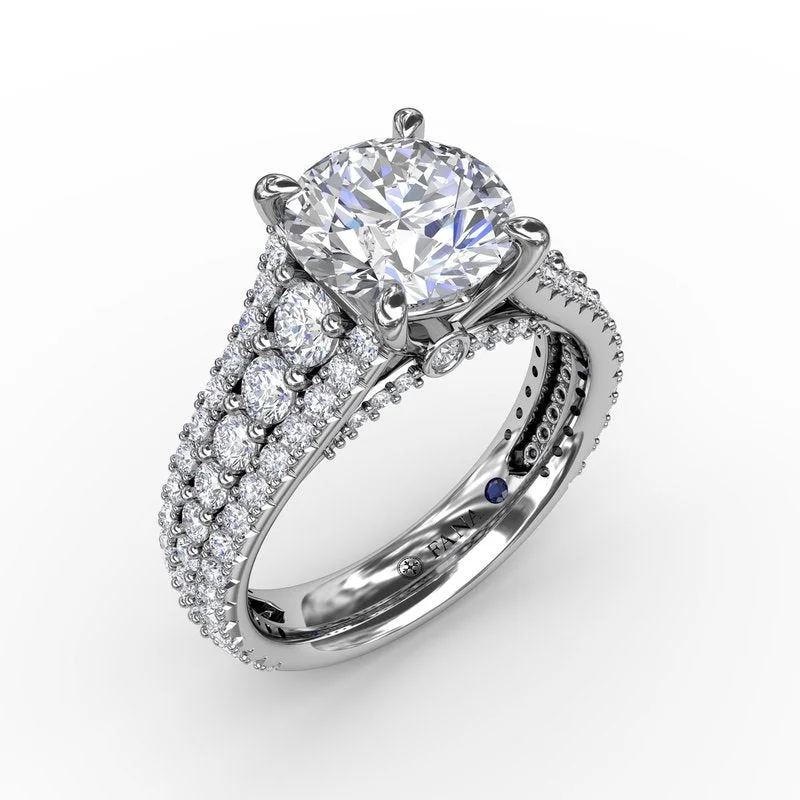 Leaf Pattern Engagement Rings -Fana Classic Round Diamond Solitaire Engagement Ring With Triple-Row Diamond Shank S4048