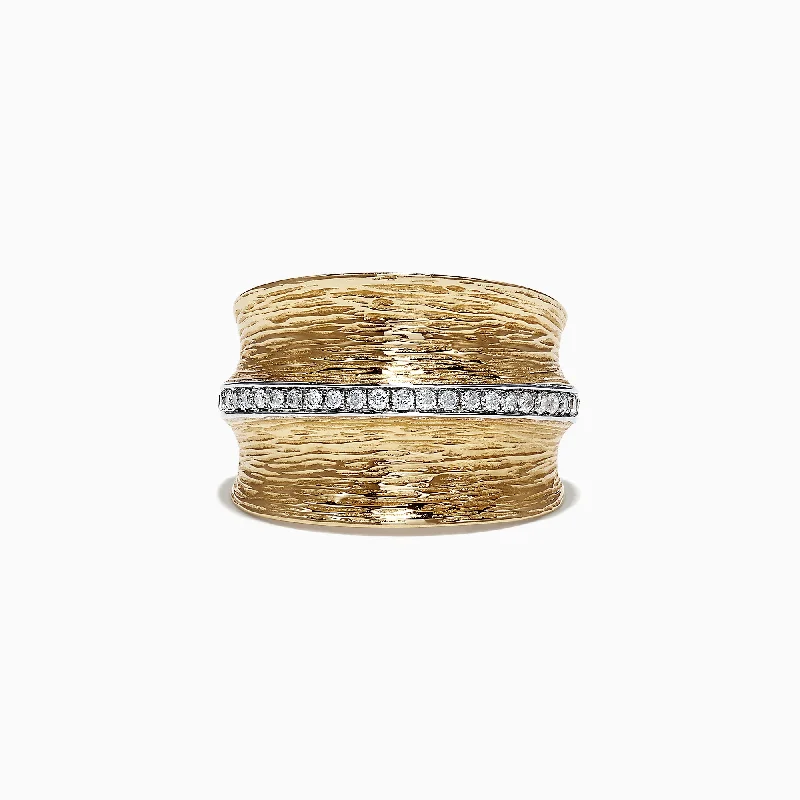 Classic Rings -D'Oro 14K Yellow Textured Gold Diamond Ring, 0.24 TCW