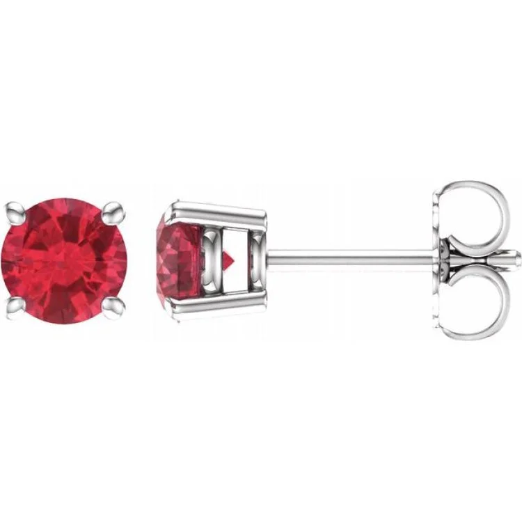 Crystal Earrings -14K White 5 mm Lab-Grown Ruby Stud Earrings