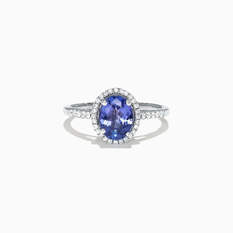 Evening Rings -14K White Gold Tanzanite and Diamond Ring, 2.24 TCW