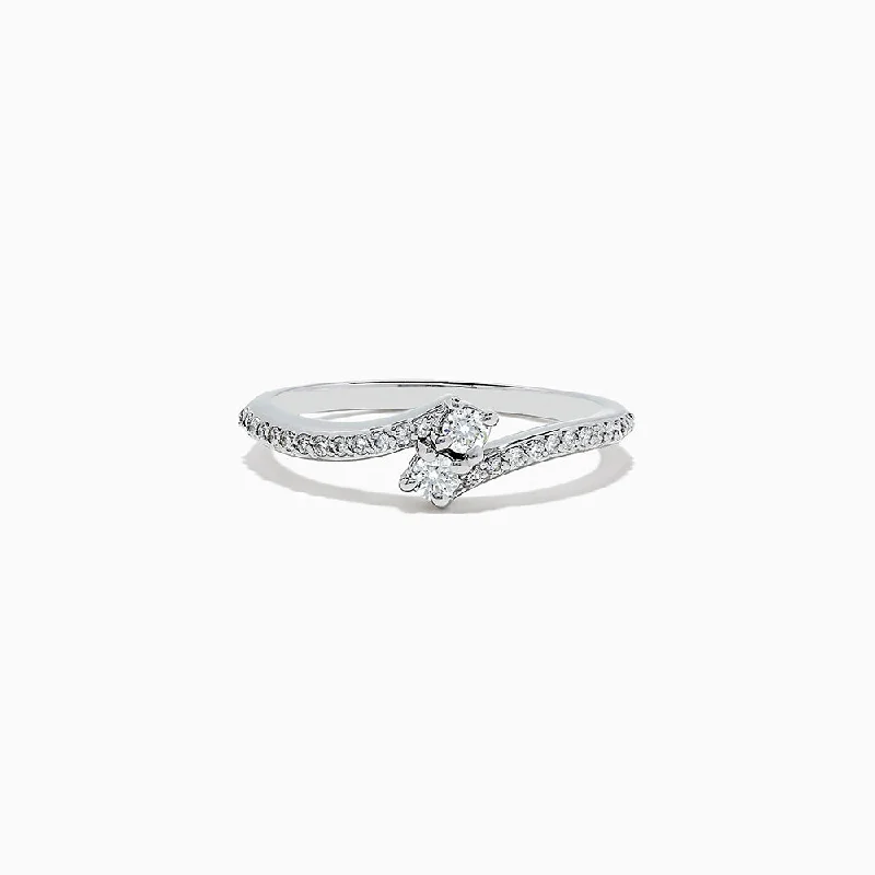 Moonstone Rings -14k White Gold Diamond ring, 0.24 TCW