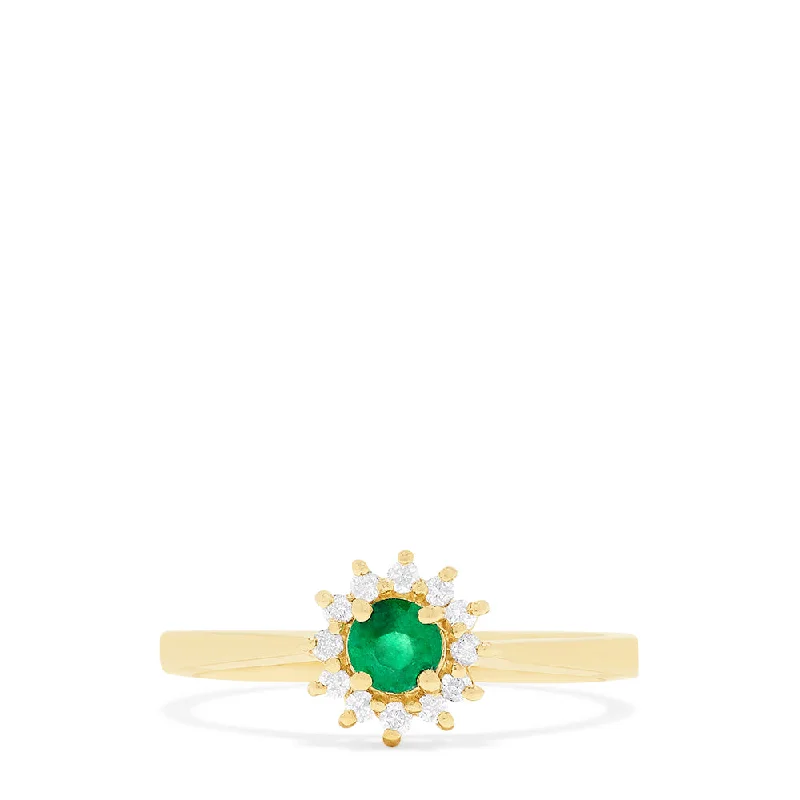 Heirloom Rings -14K Yellow Gold Emerald and Diamond Ring, 0.36 TCW