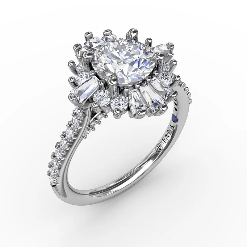 Empowerment Stone Engagement Rings -Fana Mixed Shape Diamond Halo Ballerina Style Engagement Ring S4023