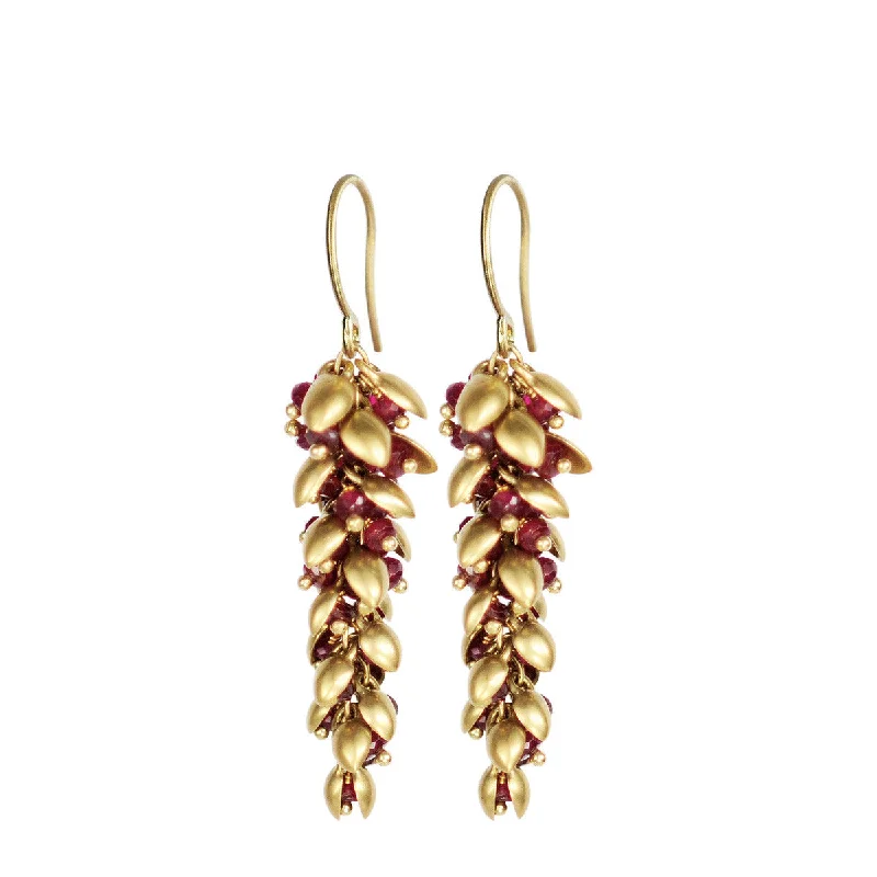 Urban Earrings -18K Gold Medium Pod Earrings with Rubies