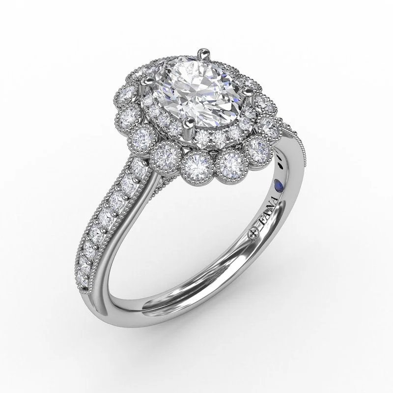 Starry Night Engagement Rings -Fana Vintage Double Halo Oval Engagement Ring With Milgrain Details S3189