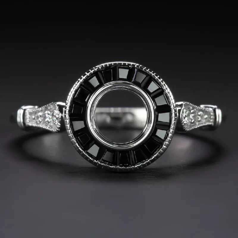 Astrology Theme Engagement Rings -NATURAL ONYX DIAMOND ART DECO ENGAGEMENT RING SETTING VINTAGE STYLE TARGET