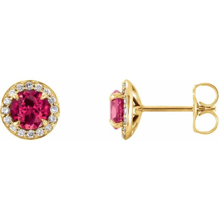 Birthstone Earrings -14K Yellow 4.5 mm Lab-Grown Ruby & 1/6 CTW Natural Diamond Earrings