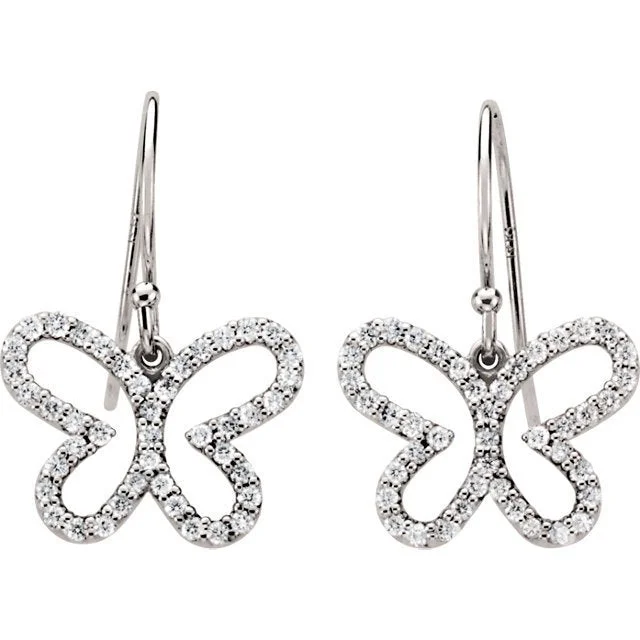 Floral Earrings -14KT WHITE GOLD 3/8 CTW DIAMOND BUTTERFLY EARRINGS