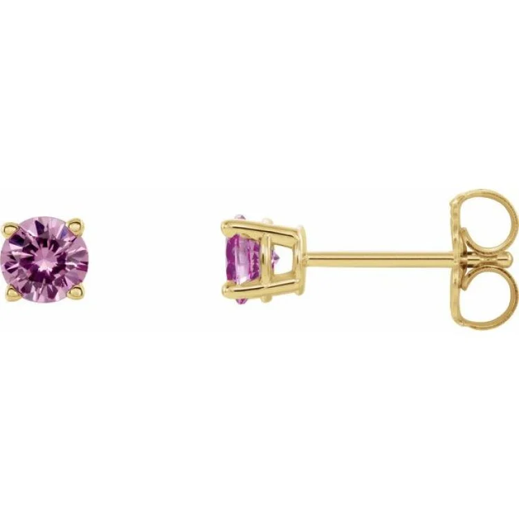 Designer Earrings -14K Yellow 2.5 mm Natural Pink Sapphire Stud Earrings