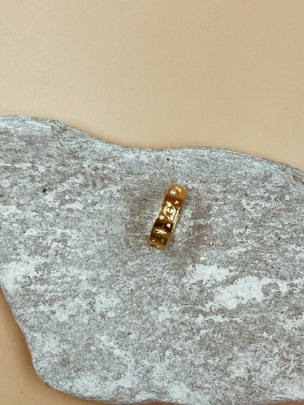 Handmade Rings -Celestial Sea Wide Band Ring | 18kt Solid Gold