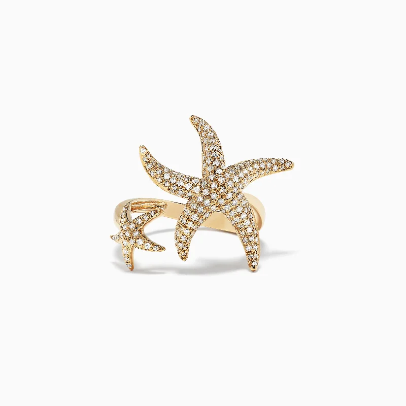 Celtic Rings -D'Oro 14K Yellow Gold Diamond Starfish Ring, 0.71 TCW