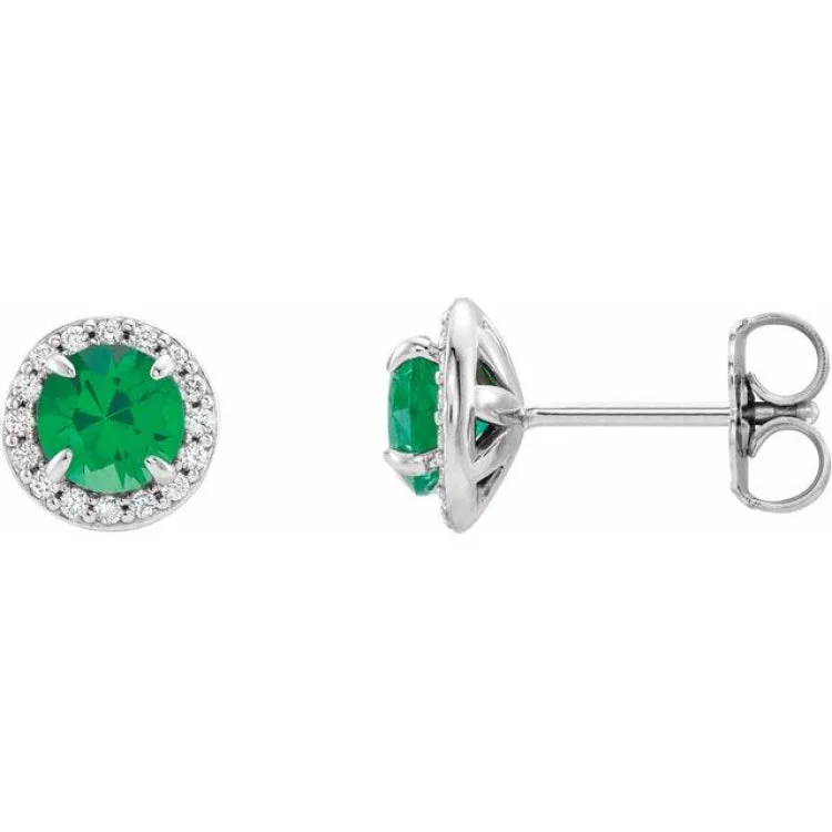 Mountain Earrings -14K White 4.5 mm Lab-Grown Emerald & 1/6 CTW Natural Diamond Earrings