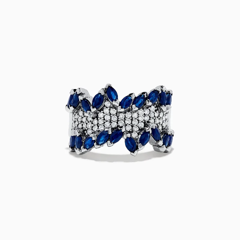 Dainty Rings -14K White Gold Diamond and Blue Sapphire Ring