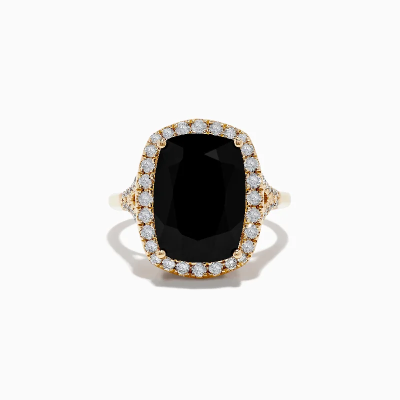 Shiny Rings -14K Yellow Gold Onyx and Diamond Ring