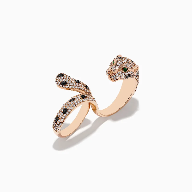 Statement Rings -Signature 14K Rose Gold Diamond & Emerald Double Finger Ring, 1.91 TCW