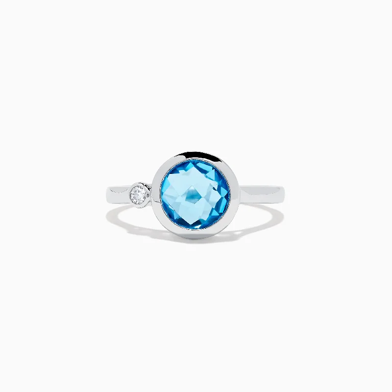 Christmas Rings -14K White Gold Blue Topaz and Diamond Ring, 2.03 TCW