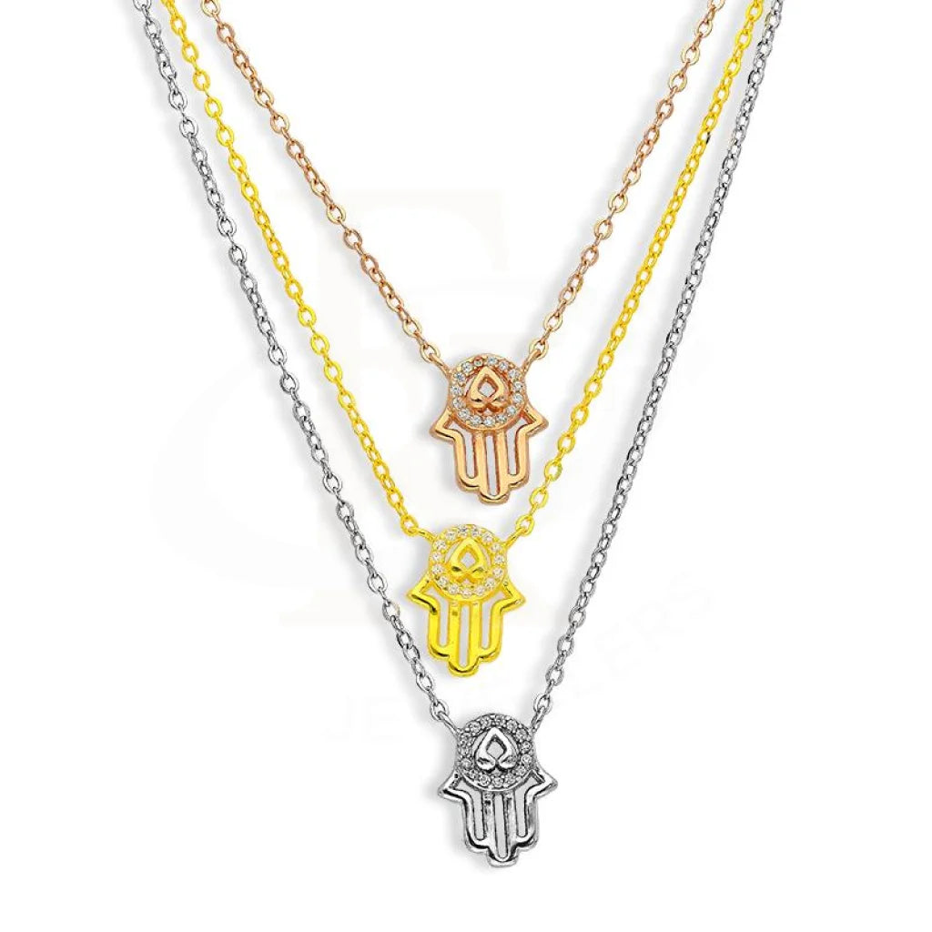 Ladies Necklaces Cable Chain-Sterling Silver 925 Tri-Tone Hamsa Hand Gold Plated Necklace - FKJNKLSL2631