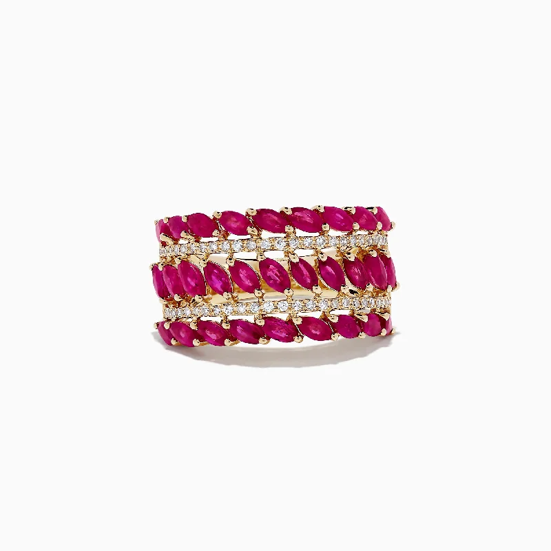 Mountain Rings -14K Yellow Gold Ruby and Diamond Ring, 2.96 TCW