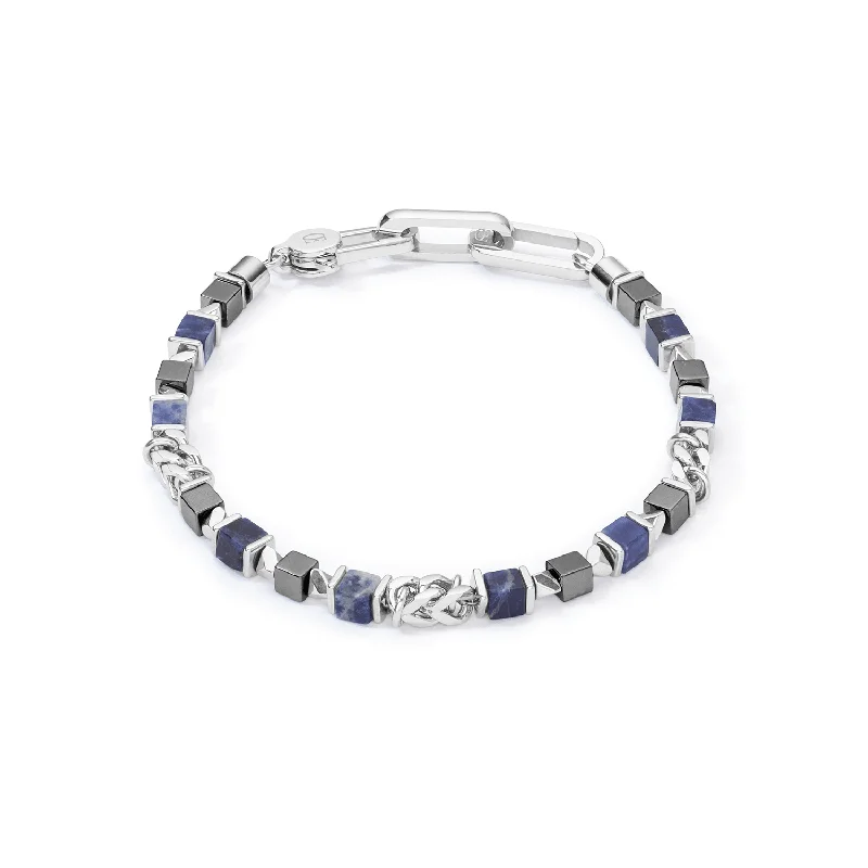 Ladies Bracelets for Helpers-Coeur De Lion Unisex Silver and Blue Cube Bracelet