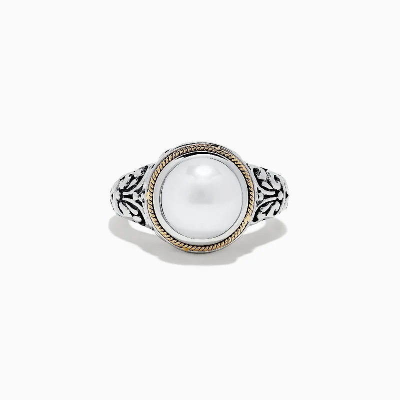 Promise Rings -925 Sterling Silver and 18K Gold Fresh Water Pearl Ring