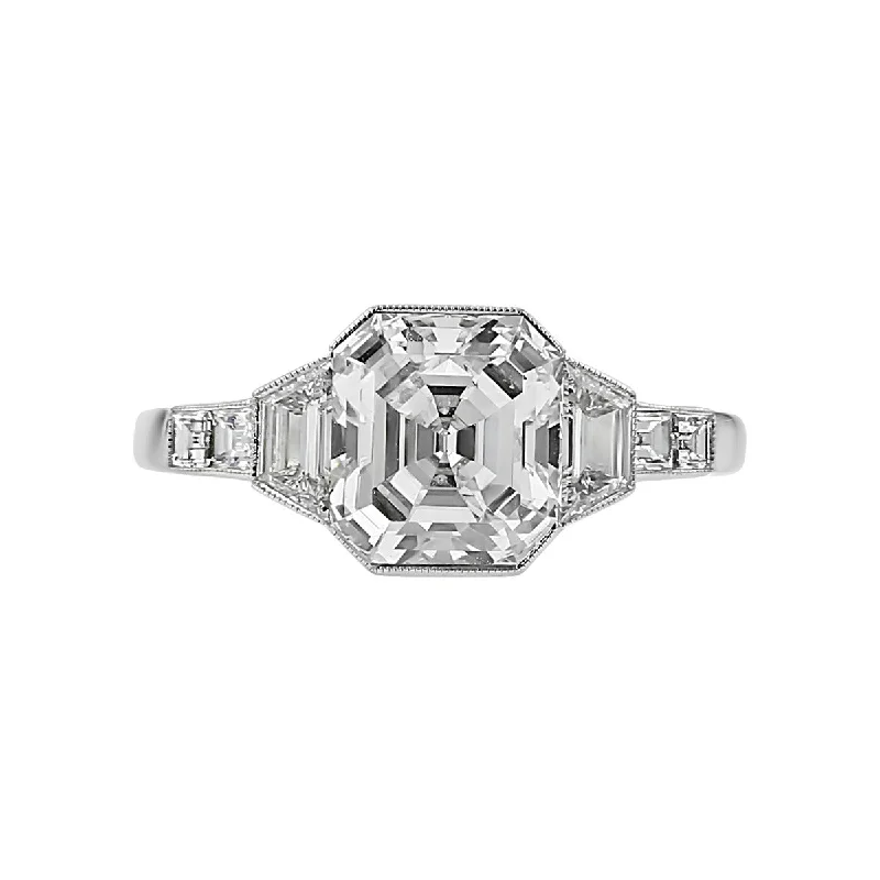 Moonlit Stone Engagement Rings -Platinum Asscher Diamond Engagement Ring