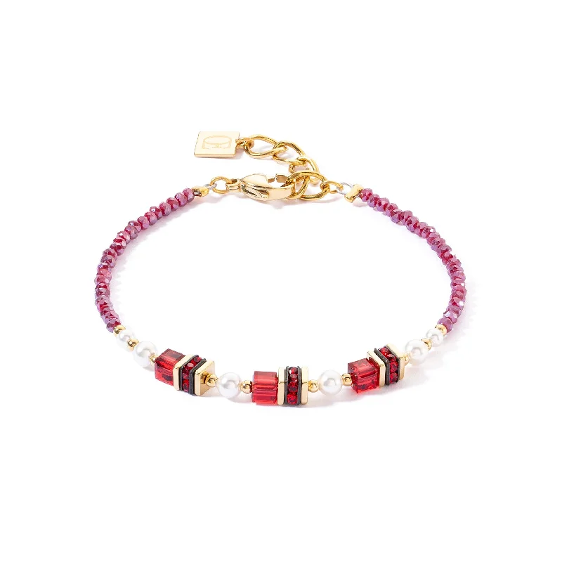 Ladies Bracelets for Grad Ceremonies-Coeur De Lion Sparkling Princess Gold Red Bracelet