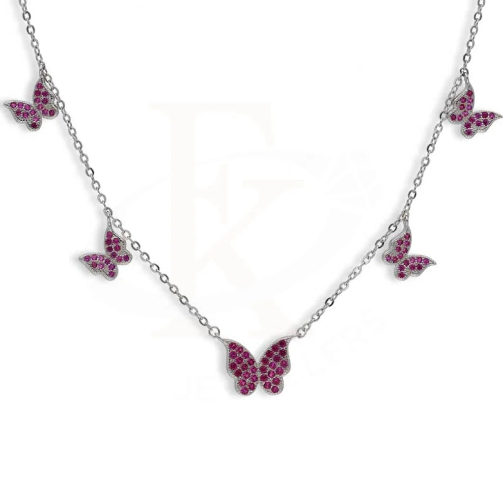 Ladies Necklaces Hexagon Shape-Sterling Silver 925 Butterflies Necklace - FKJNKLSL2976