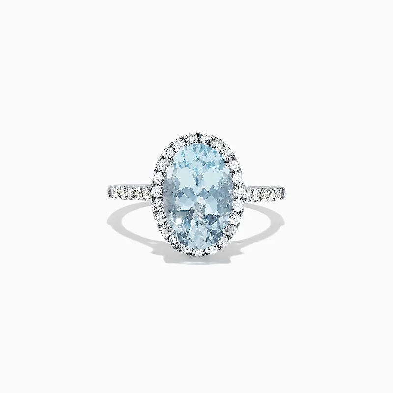 Office Rings -Aquarius 14K White Gold Aquamarine and Diamond Ring, 3.45 TCW