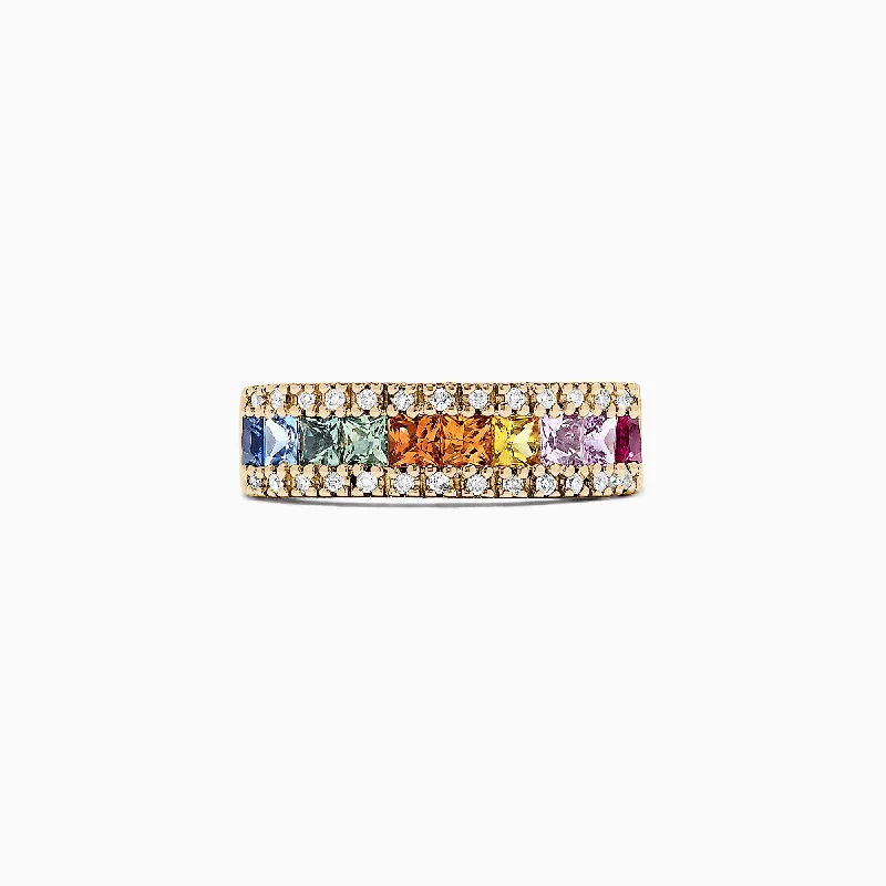 Unique Rings -Watercolors 14K Yellow Gold Multi Sapphire & Diamond Ring 1.46 TCW