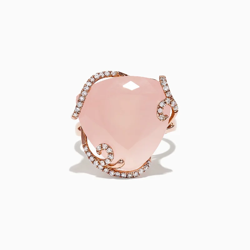 Agate Rings -14K Rose Gold Diamond and Rose Quartz Ring, 16.45 TCW