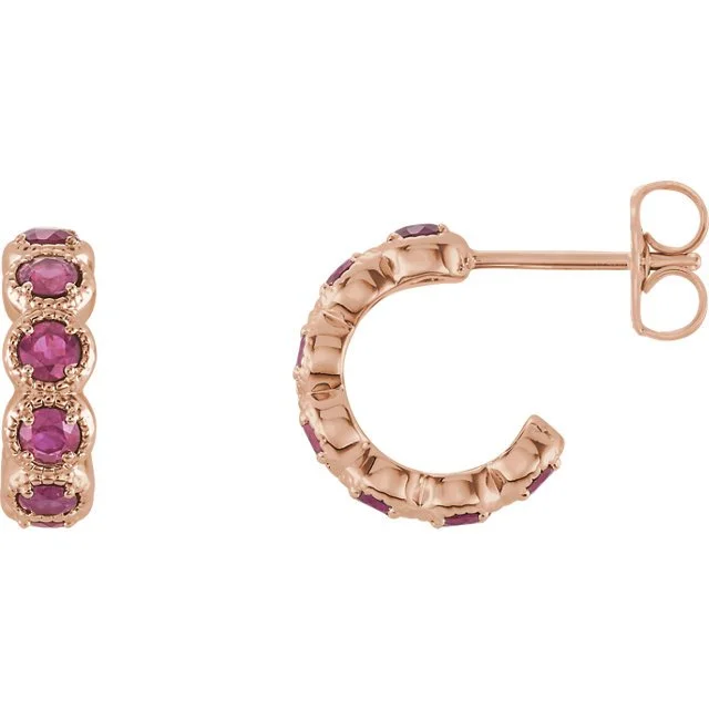 Twisted Earrings -14KT Gold 1.12 CTW Pink Tourmaline J Hoop Earrings