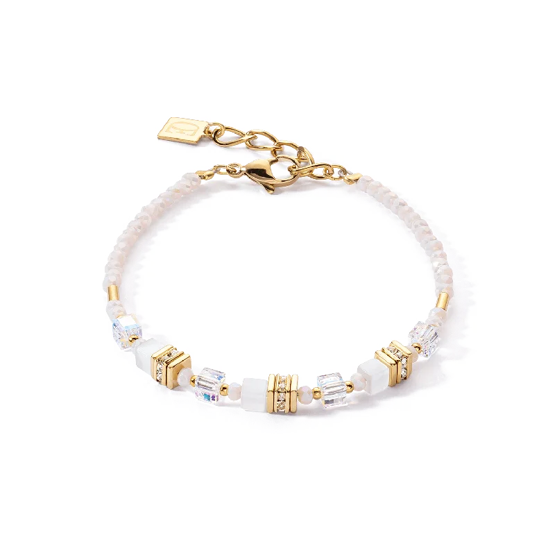 Ladies Bracelets with Golden Sunstone-Coeur De Lion Mini Cubes Gold and White Bracelet