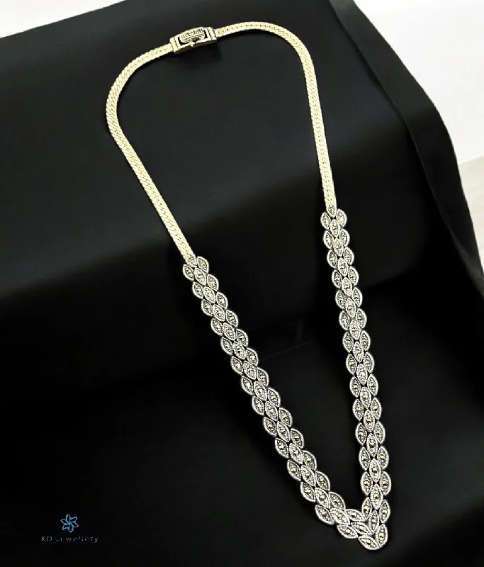 Ladies Necklaces Shiny Finish-The Avery Silver Marcasite Necklace