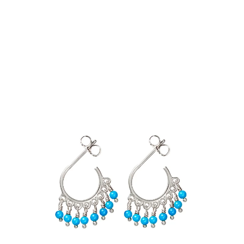 Swarovski Earrings -Sterling Silver Small Fine Turquoise Beaded Hoop Earrings