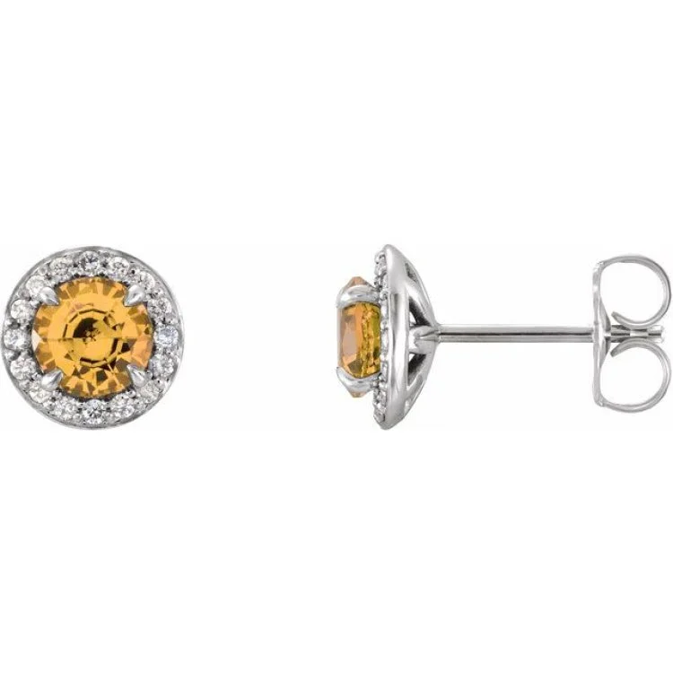 Harmony Earrings -14K White 4.5 mm Natural Citrine & 1/6 CTW Natural Diamond Earrings