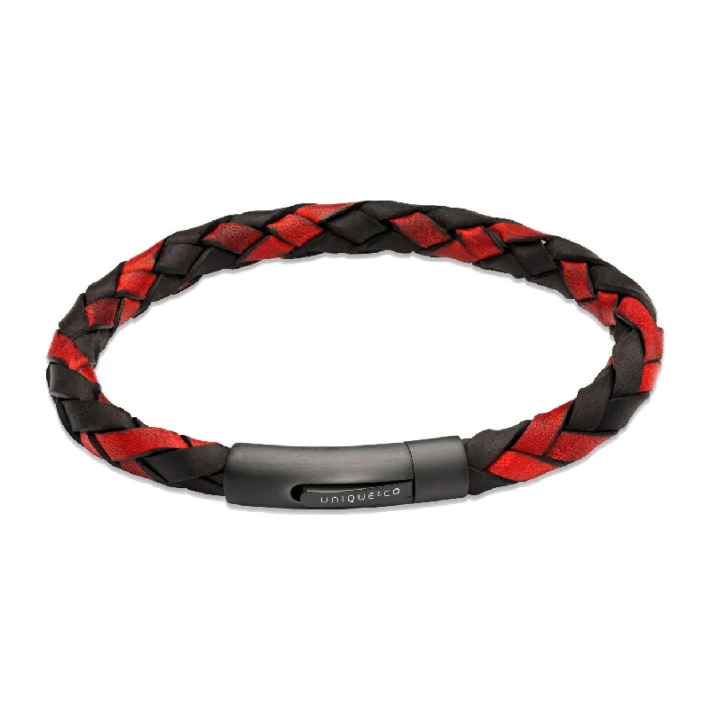 Ladies Bracelets with Green Jade-Unique & Co Entwined Black and Red Leather Bracelet