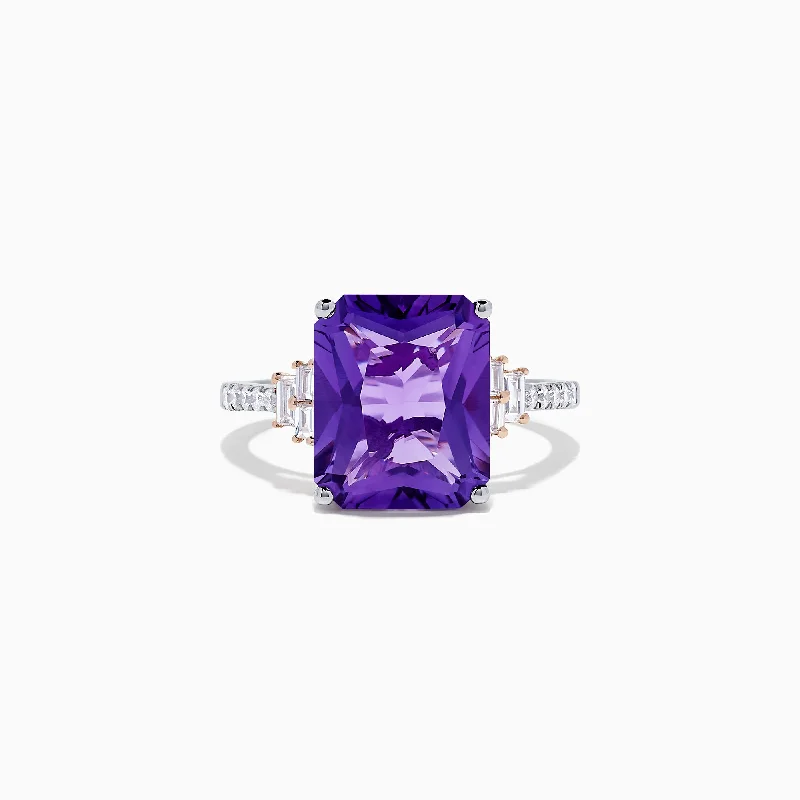 Couple Rings -14K Two Tone Gold Amethyst and Diamond Ring, 6.34 TCW