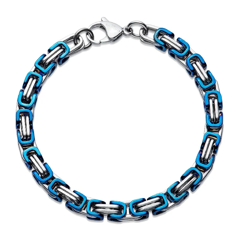 Ladies Bracelets for Music Festivals-Unique & Co Blue Steel Byzantine Chain Bracelet