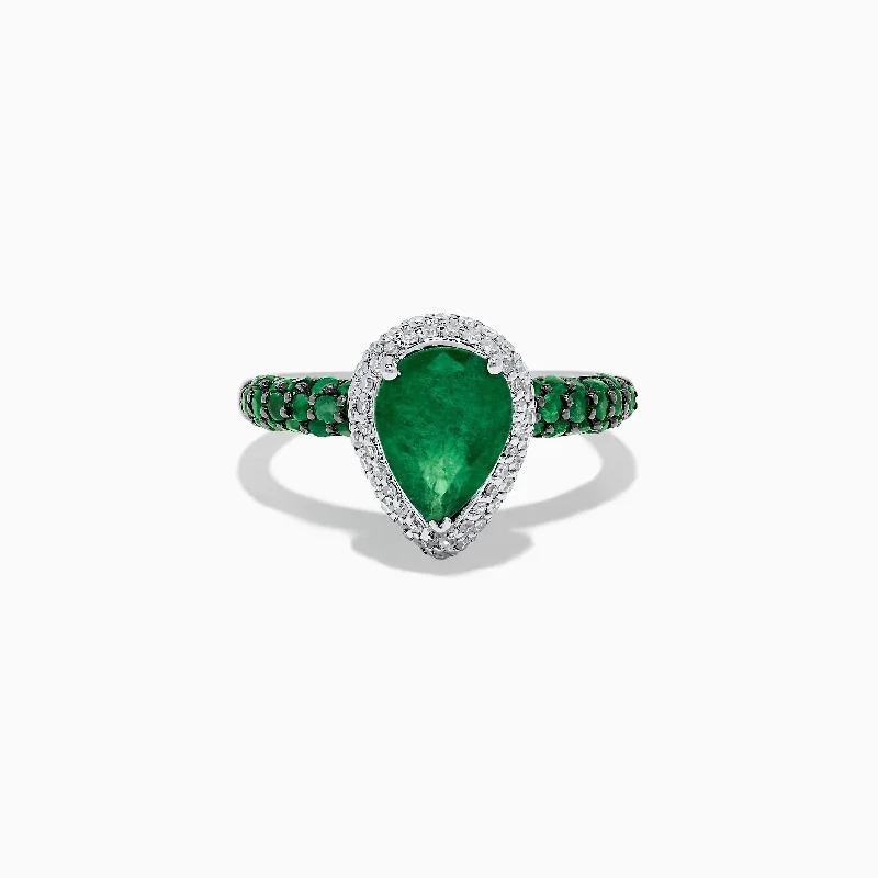 Flower Rings -14K White Gold Emerald and Diamond Ring