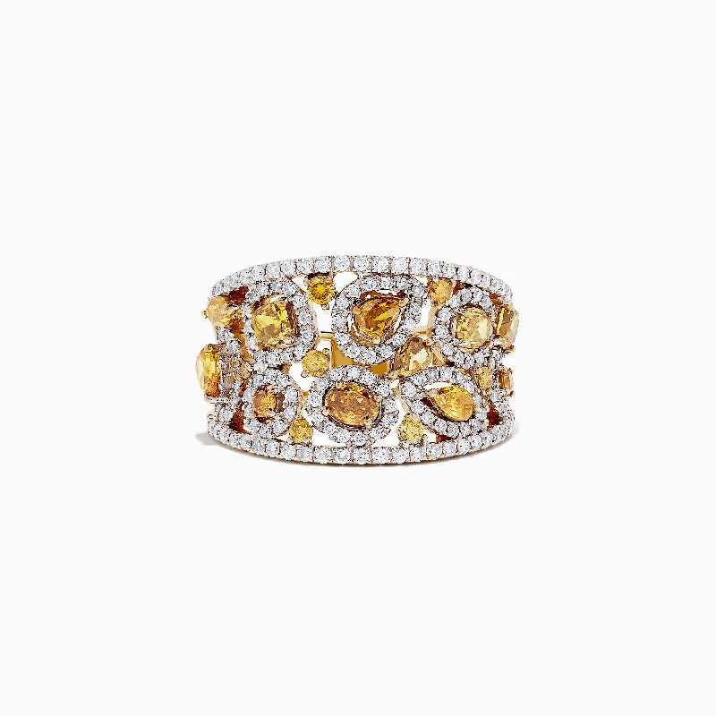 Spiritual Rings -14K Yellow Gold Yellow and White Diamond Ring, 2.50 TCW