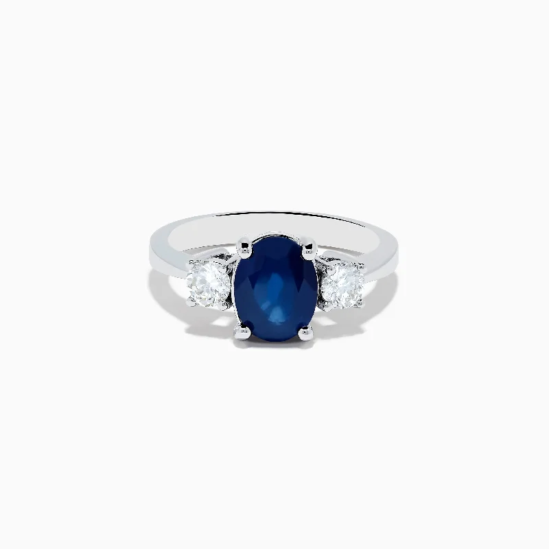 Initial Rings -14K White Gold Oval Blue Sapphire and Diamond Ring, 2.29 TCW