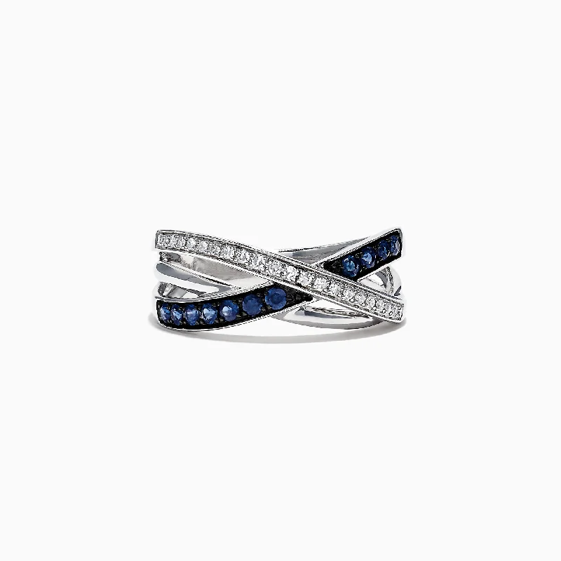 Strength Rings -Royale Bleu 14K White Gold Blue Sapphire and Diamond Ring, 0.39 TCW