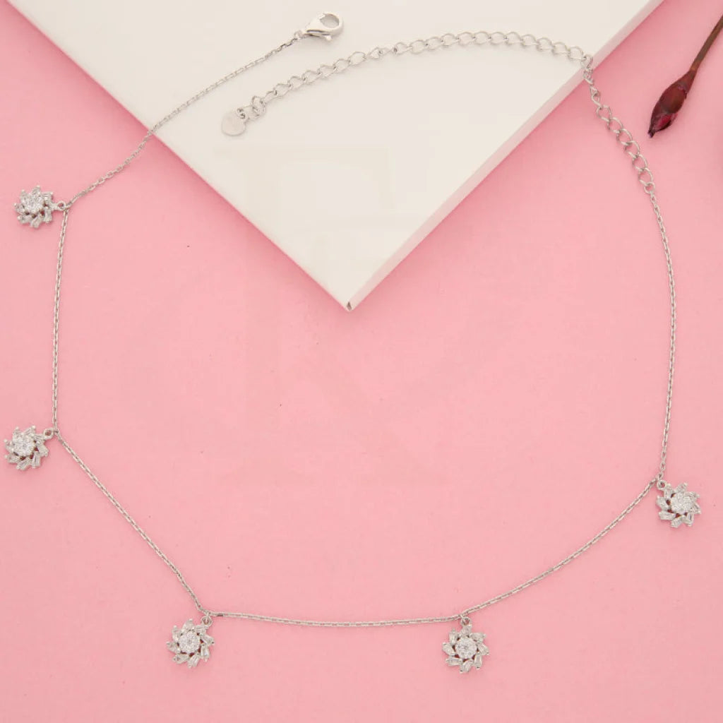 Ladies Necklaces for Activists-Sterling Silver 925 Flowers Shaped Solitaires Necklace - FKJNKLSL2925