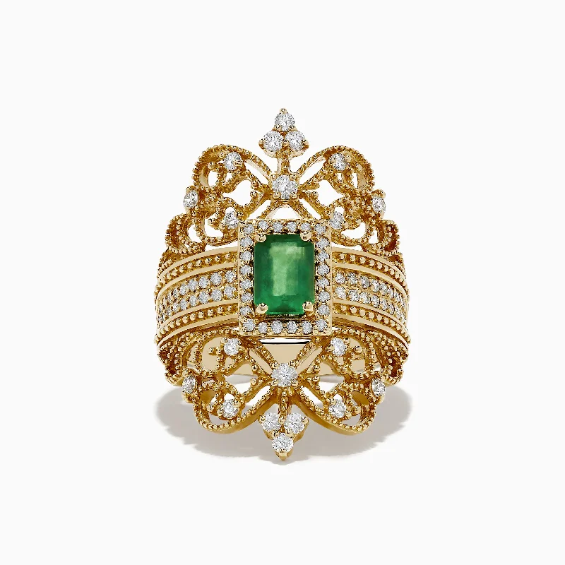 Special Occasion Rings -Brasilica 14K Yellow Gold Emerald and Diamond Ring, 1.68 TCW