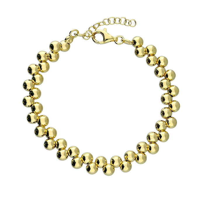 Ladies Bracelets Open Circle-18ct Gold Plated Sterling Silver Double Bead Bracelet