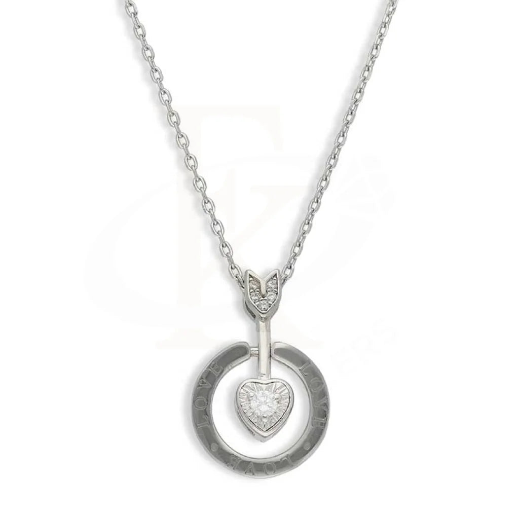 Ladies Necklaces for Doctors-Sterling Silver 925 Heart Arrow In Circle Necklace - FKJNKLSL3022