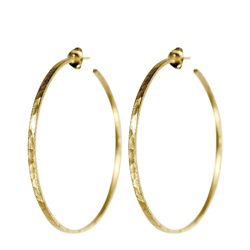 Oriental Earrings -18K Gold Large Hammered Hoop Earrings