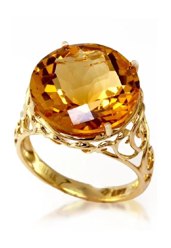 Punk Rings -14K Yellow Gold Citrine Ring, 10.80 TCW